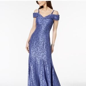 Elegant Blue Lace Off-Shoulder Dress